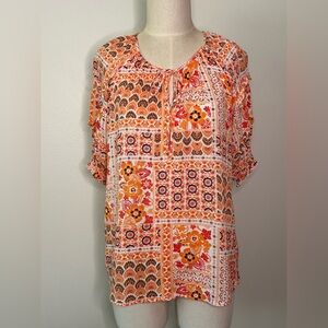 Eclair Orange Patterned Women’s Boho Top- Size Large